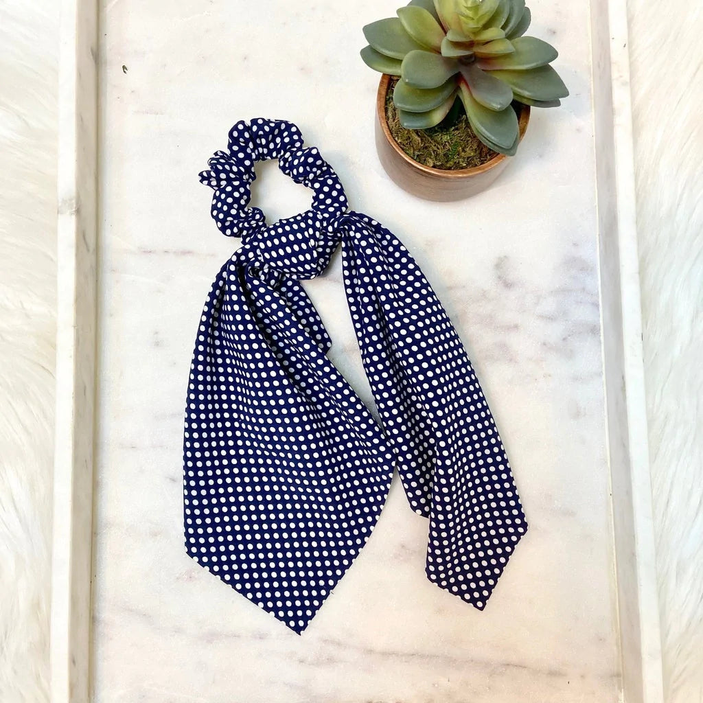 Long Hair Scarf/Scrunchie Blue Polka Dot