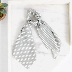 Long Hair Scarf/ Scrunchie Grey Polka Dot