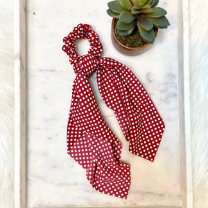 Long Hair Scarf/Scrunchie Red Polka Dot