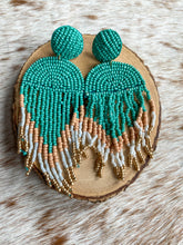 Load image into Gallery viewer, Mint Julep Seed Bead Fringe Earrings
