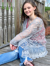 Load image into Gallery viewer, Morning Dew Grey Crochet/Lace Duster
