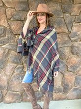Load image into Gallery viewer, Nicole Button Plaid Shawl Scarf
