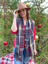 Load image into Gallery viewer, Nicole Button Plaid Shawl Scarf
