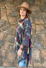 Load image into Gallery viewer, Nicole Button Plaid Shawl Scarf
