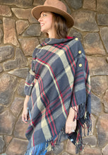 Load image into Gallery viewer, Nicole Button Plaid Shawl Scarf
