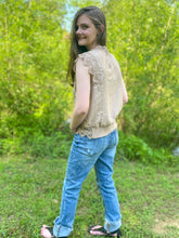Load image into Gallery viewer, Killer Khaki Lace Trim Woven Top
