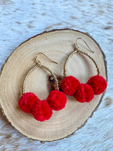 Three Pompom Teardrop Earrings