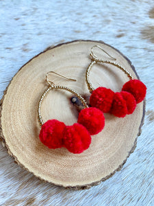Three Pompom Teardrop Earrings