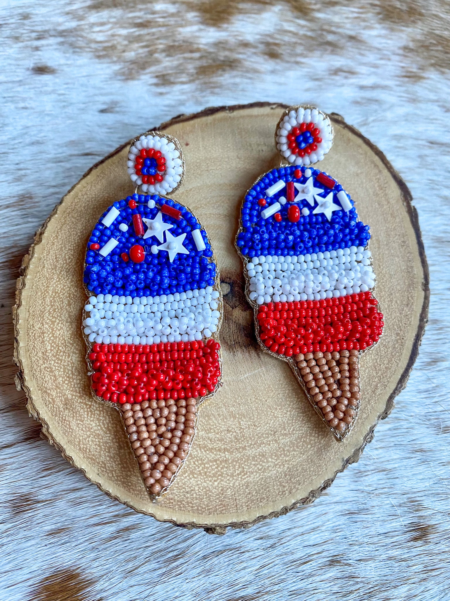 Red/White/Blue Ice Cream Cone Seed Bead Earrings – Wardrobe on