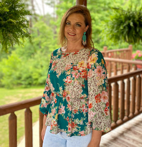 Teal Leopard In Bloom Top