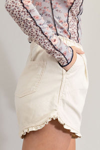 Ruffle Cream Denim Short