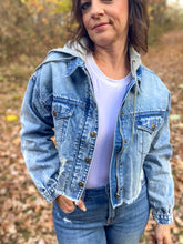 Load image into Gallery viewer, You&#39;re So Fine Cropped Hoodie Jean Jacket
