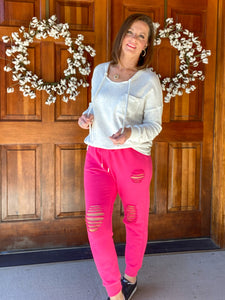Hot Pink Distressed Joggers