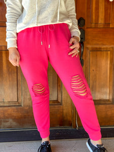 Hot Pink Distressed Joggers